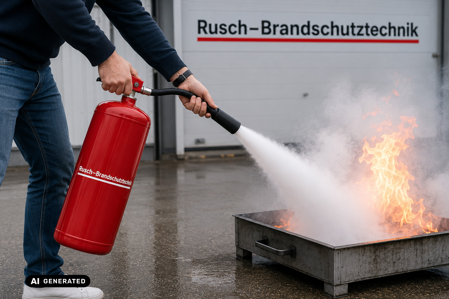 Praktische Löschübung im Rahmen der Brandschutzhelfer-Ausbildung von Rusch-Brandschutztechnik